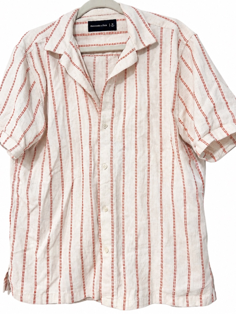 Abercrombie & Fitch Striped Linen Blend Camp Collar Button Up Shirt Size M